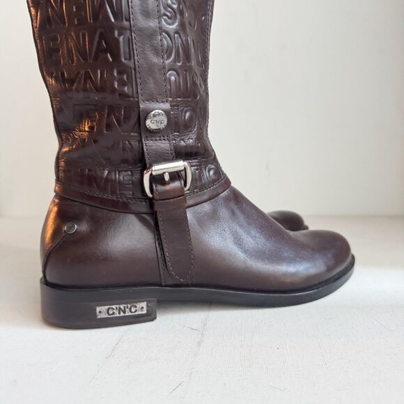 Costume National Chestnut Brown Spell-out Tall Riding Boots 37 - Picture 3 of 12